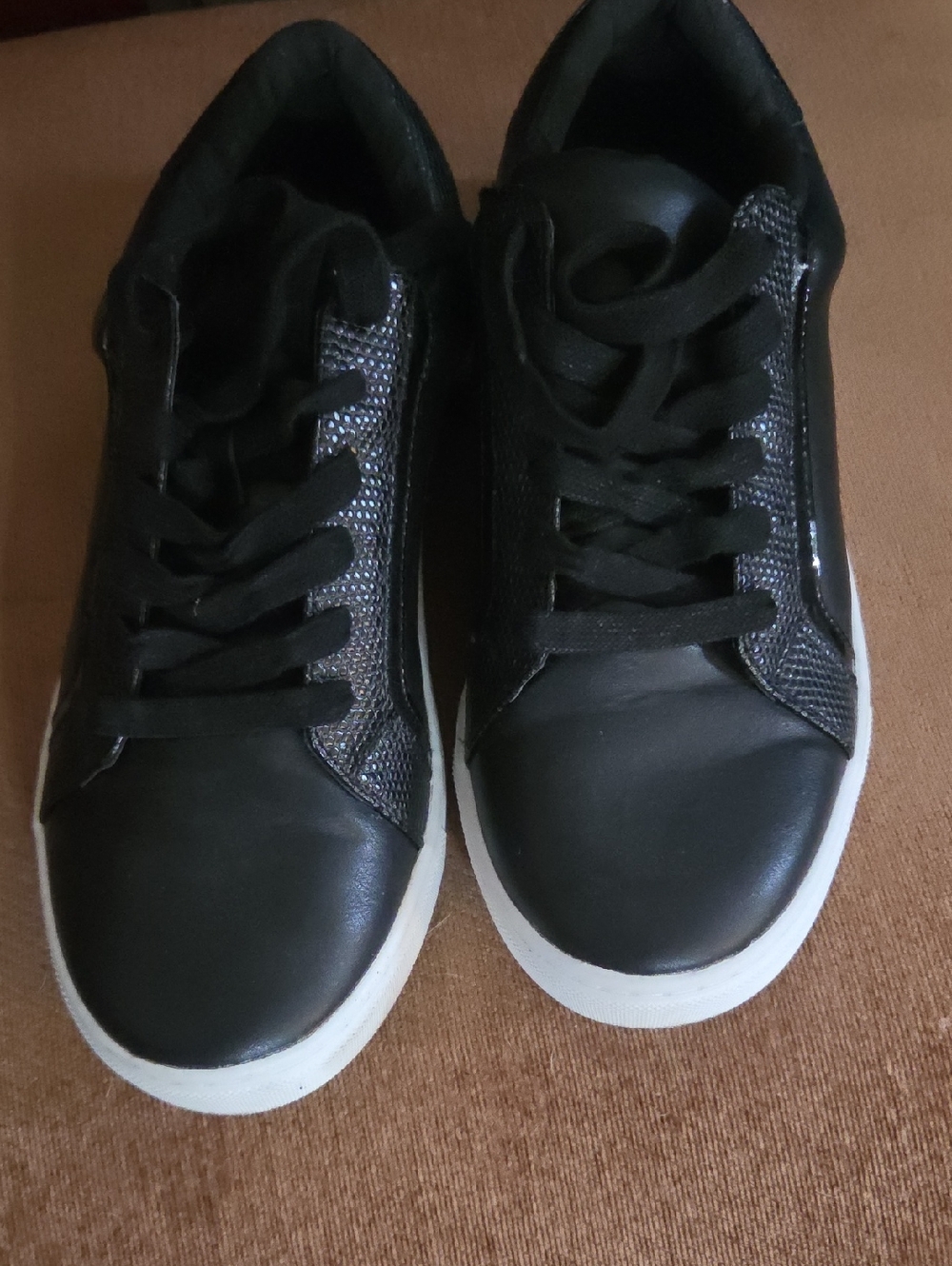 Lane Bryant Black Faux Leather Sneakers with White Soles